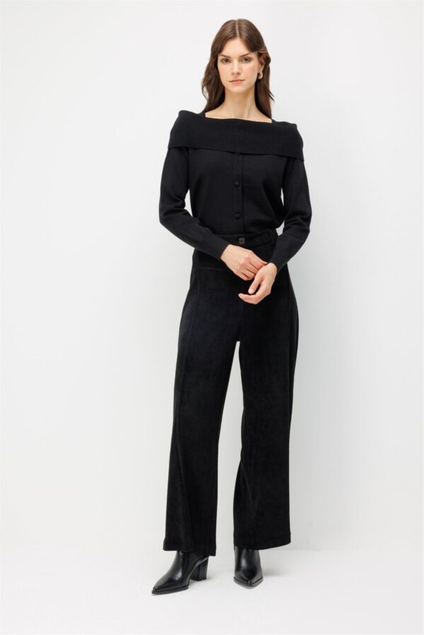 Corduroy Wide-Leg Trousers – Black