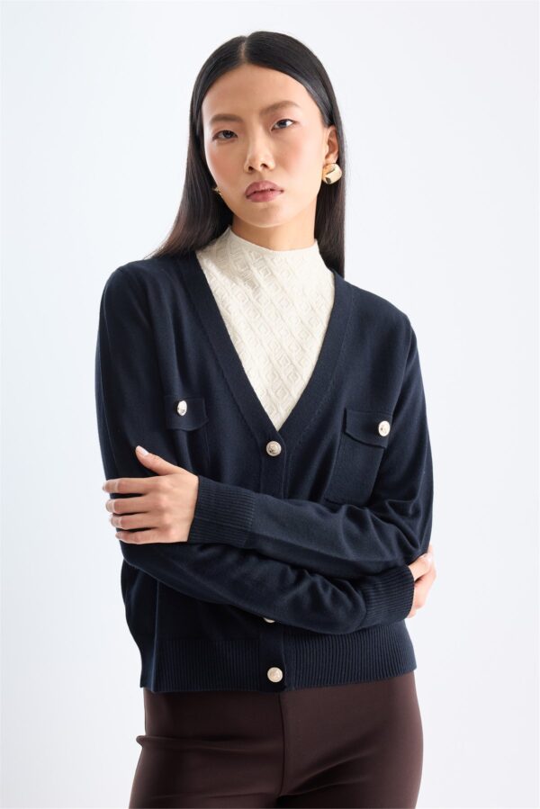 V-Neck Flap-Pocket Cardigan – Black