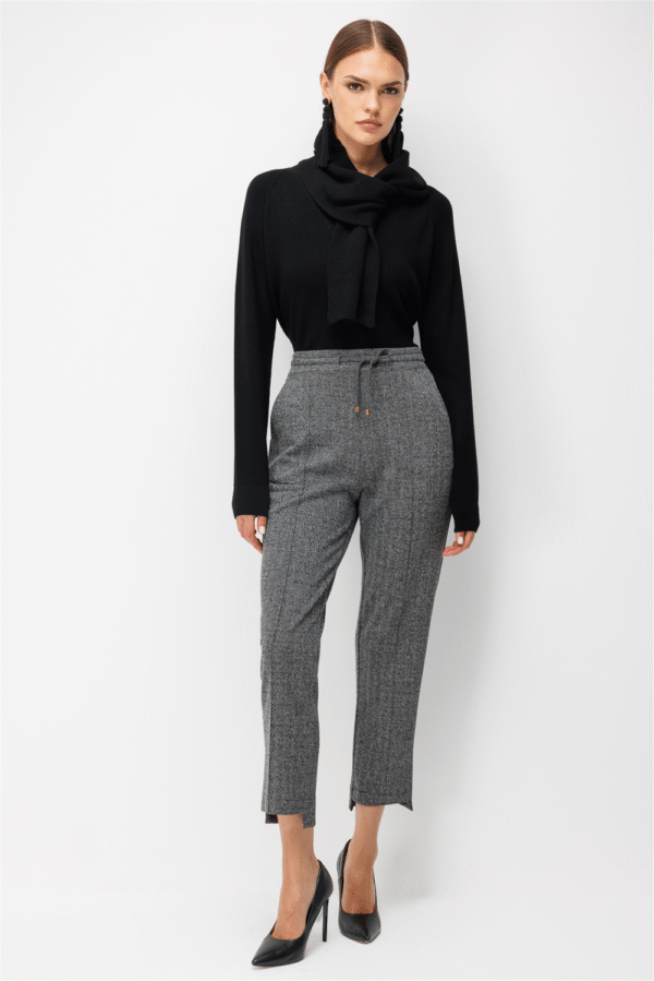 Herringbone Drawstring Trousers – Black
