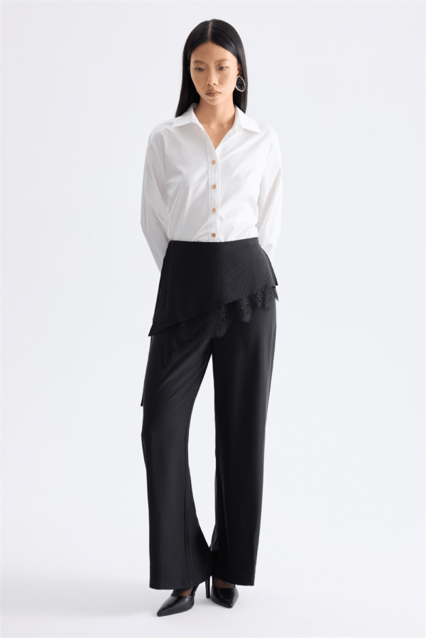Scarf-Tie Wide-Leg Trousers – Black