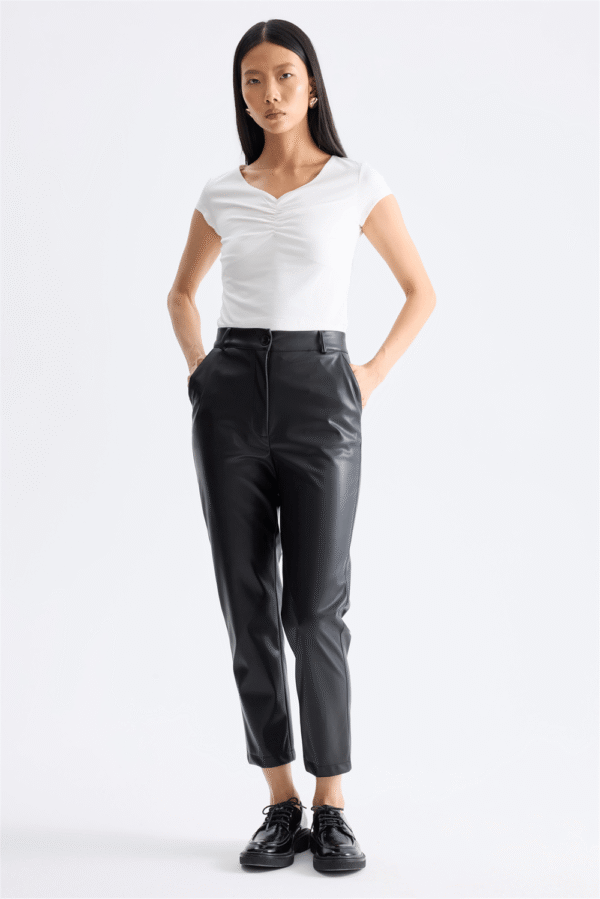 Slim-Leg Leather Trousers – Black