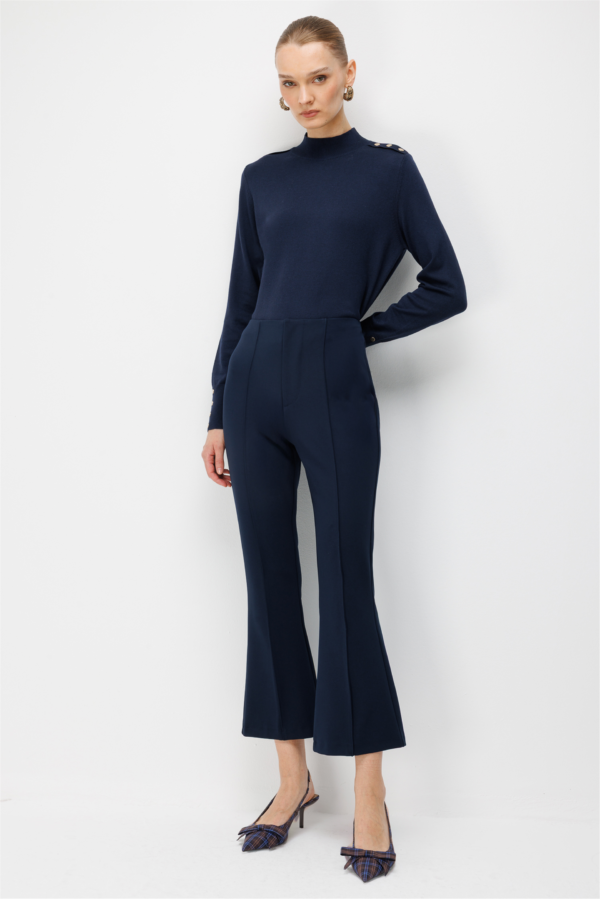 High-Waist Flared Trousers – Navy