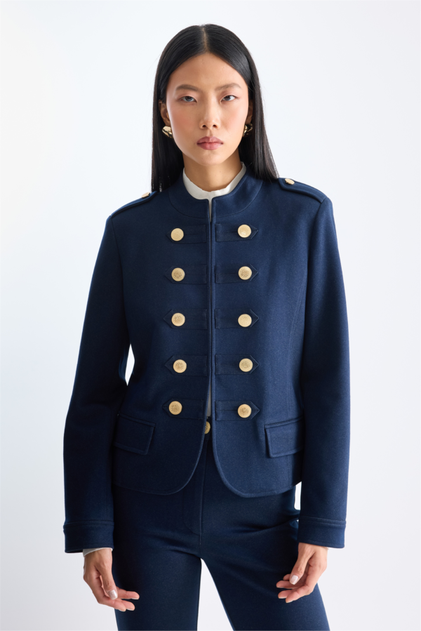 Ornamental Button Pocket-Detail Jacket – Navy